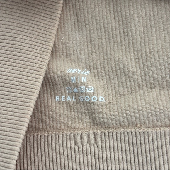 NWT Aerie Superchill Seamless Ring Cap Sleeve Bra Top Nude Neutral Rib Keyhole M - Picture 8 of 9